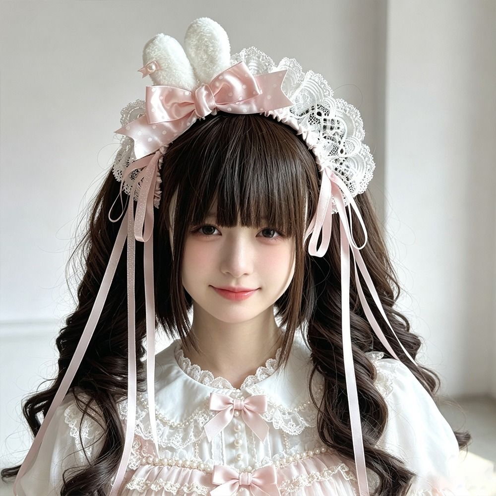 Bando Telinga Kelinci Polka Do - Lace Ribbon Trim ulasan dan harga
